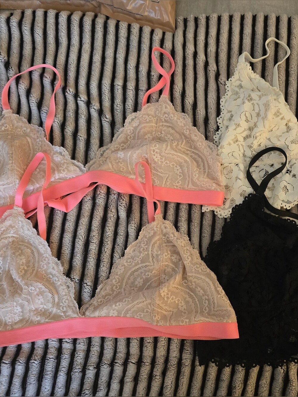 Lace Bralettes (Set Of 4) Pink, Black & White